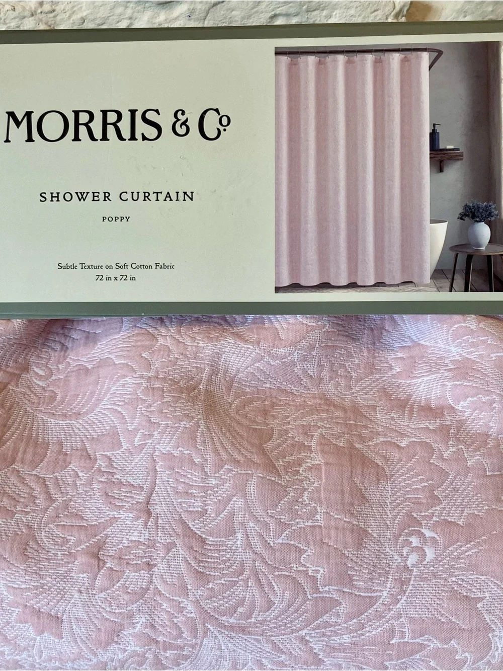 NEW Morris & Co. Shower Curtain in Poppy pattern and pale pink color
